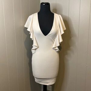 Z Monaco Women’s Small Tight Fit Mini Dress Flutter Sleeves Textured